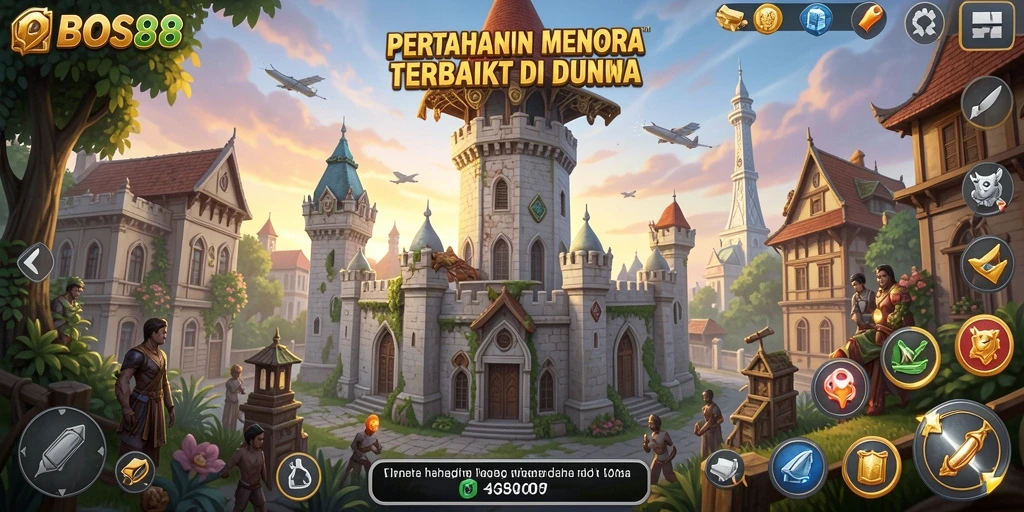 Tampilan menakjubkan dari gameplay Tower Defense di BOS88.