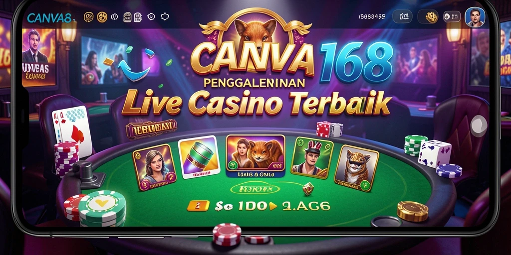 Screenshot gameplay CANVA168 menampilkan dealer live dalam suasana kasino.