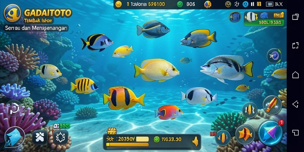 Screenshot gameplay GADAITOTO menampilkan aksi menembak ikan seru.