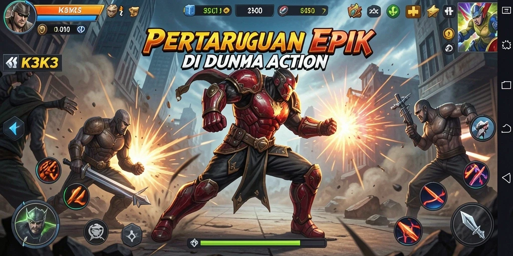 Skrin utama K3K3 menampilkan aksi pertarungan yang mendebarkan.