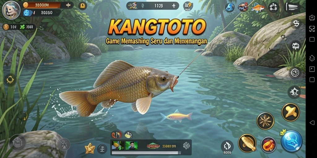 Gameplay KANGTOTO menampilkan aksi memancing yang mendebarkan dan realistis.