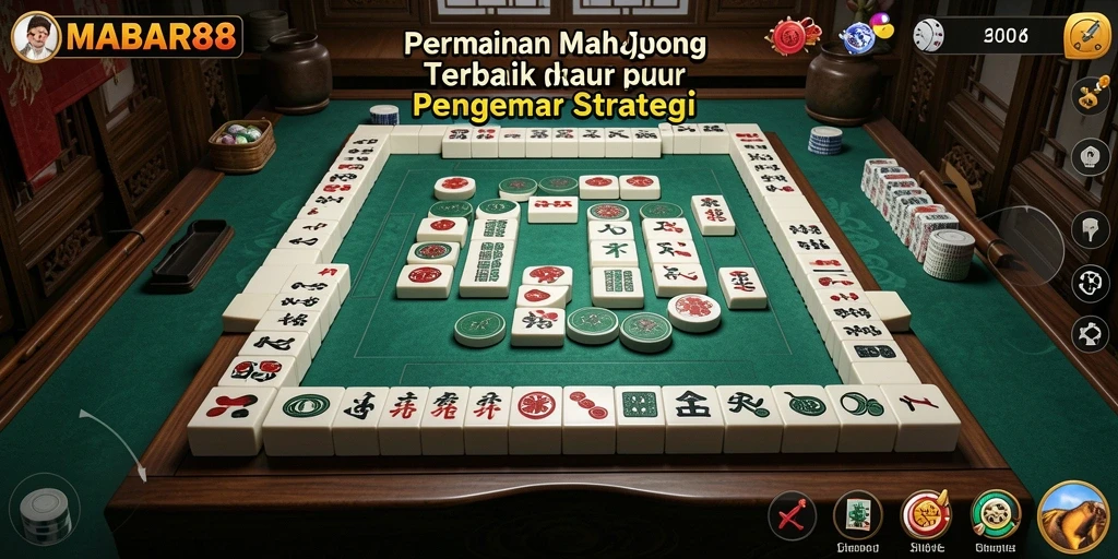Tampilan gameplay MABAR88 yang memikat dengan desain Mahjong yang elegan.