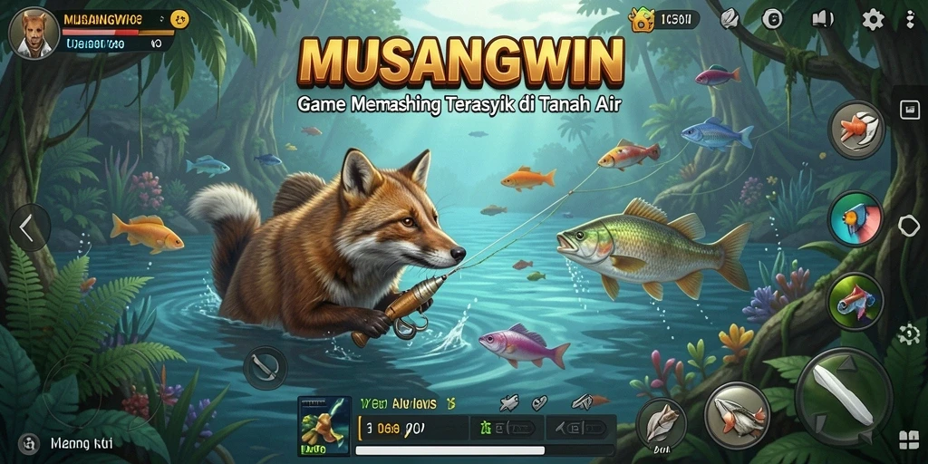 Tangkapan seru dalam gameplay memancing MUSANGWIN.