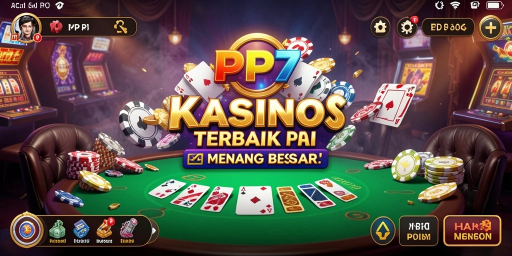 Screenshot gameplay PP7 menunjukkan suasana Kasino yang menggembirakan dan penuh warna.