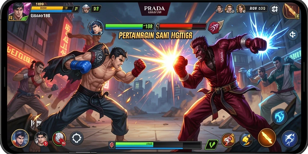 Screenshot utama PRADA188 menampilkan pertarungan epik dengan karakter yang kuat.
