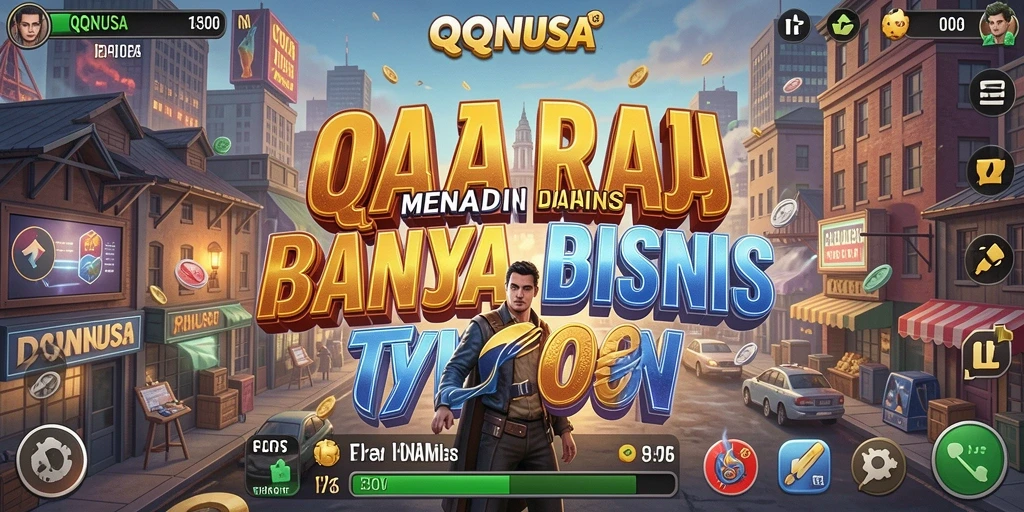 Tampilan dari gameplay QQNUSA menunjukkan manajemen bisnis yang seru.