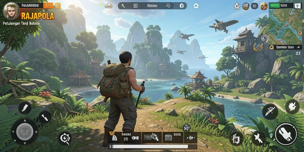 Tangkapan layar gameplay RAJAPOLA yang menampilkan dunia terbuka yang luas.