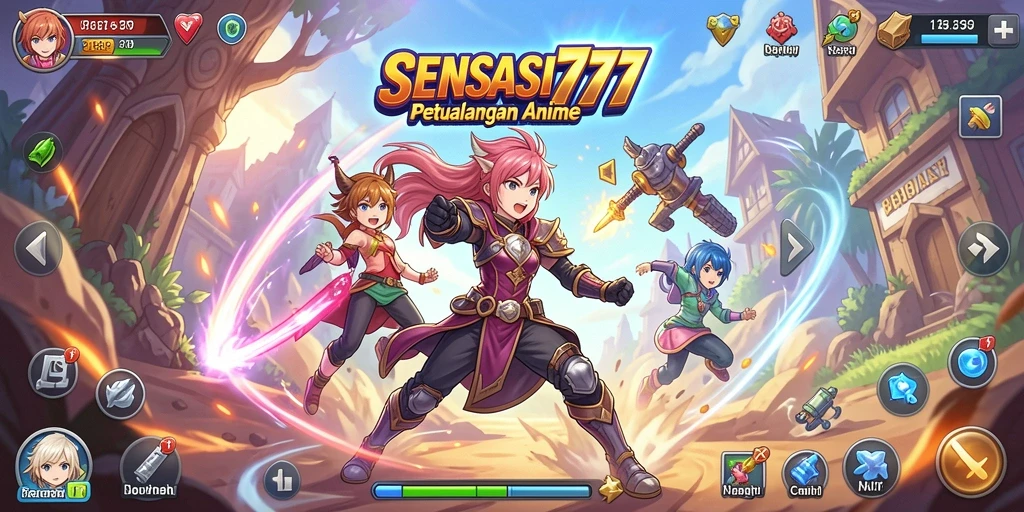 Tampilan gameplay SENSASI777 dengan karakter anime yang dinamis dan menawan.