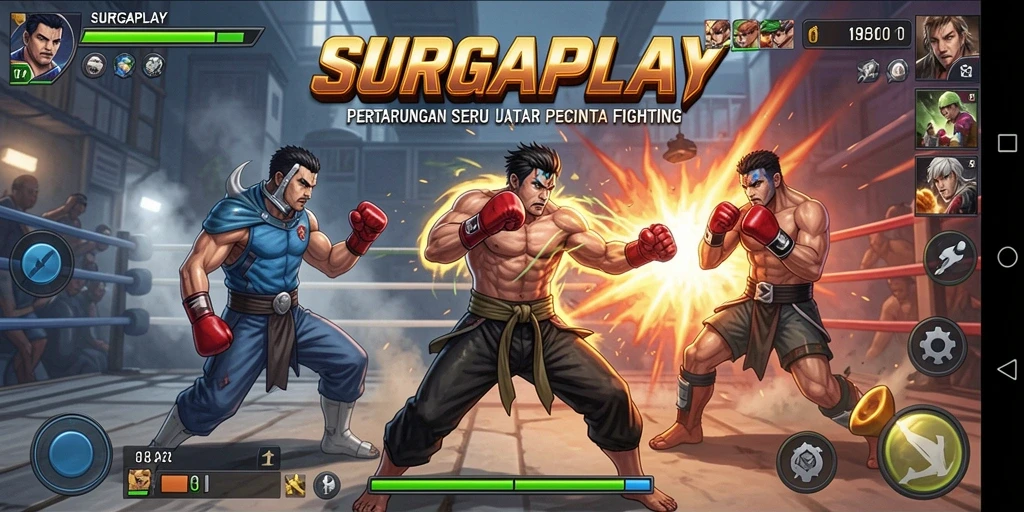Tampilan screenshot <strong>SURGAPLAY</strong> menunjukkan aksi pertarungan yang mendebarkan.